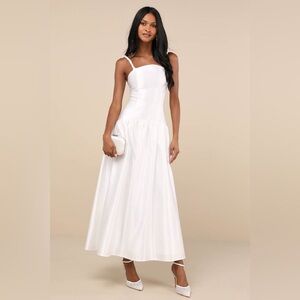 Lulus Modern Adoration White Satin Backless Lace-Up Maxi Dress